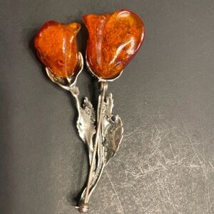 Amber Rose Brooch Silver Brooch